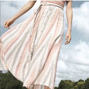 Tregene / Anthro Skirt 100% Linen Sun Striped Gauzy Muslin Midi Size M